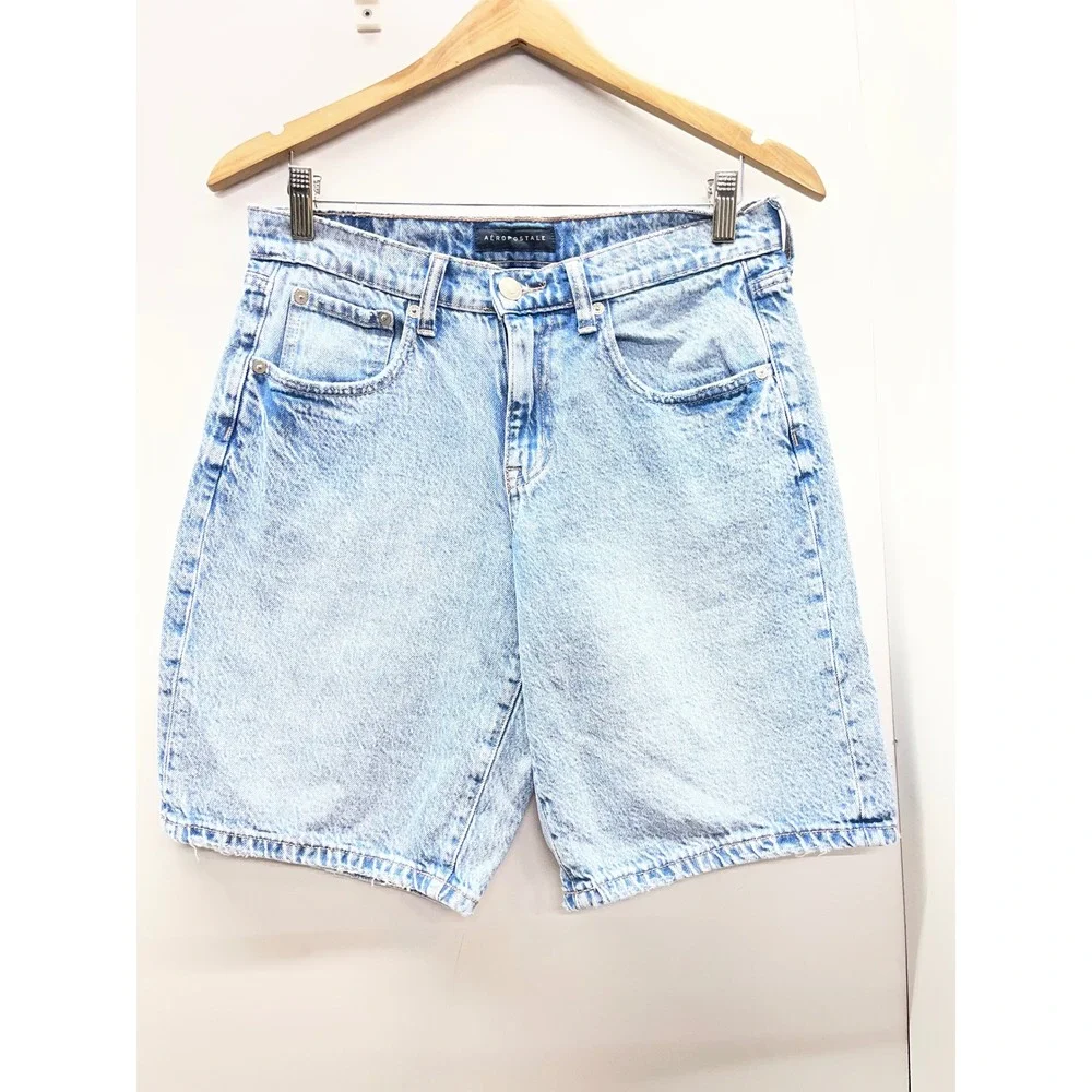 Aeropostale Baggy Jort Light Wash Denim Shorts Leopard Bow Back Pocket Womens 2
